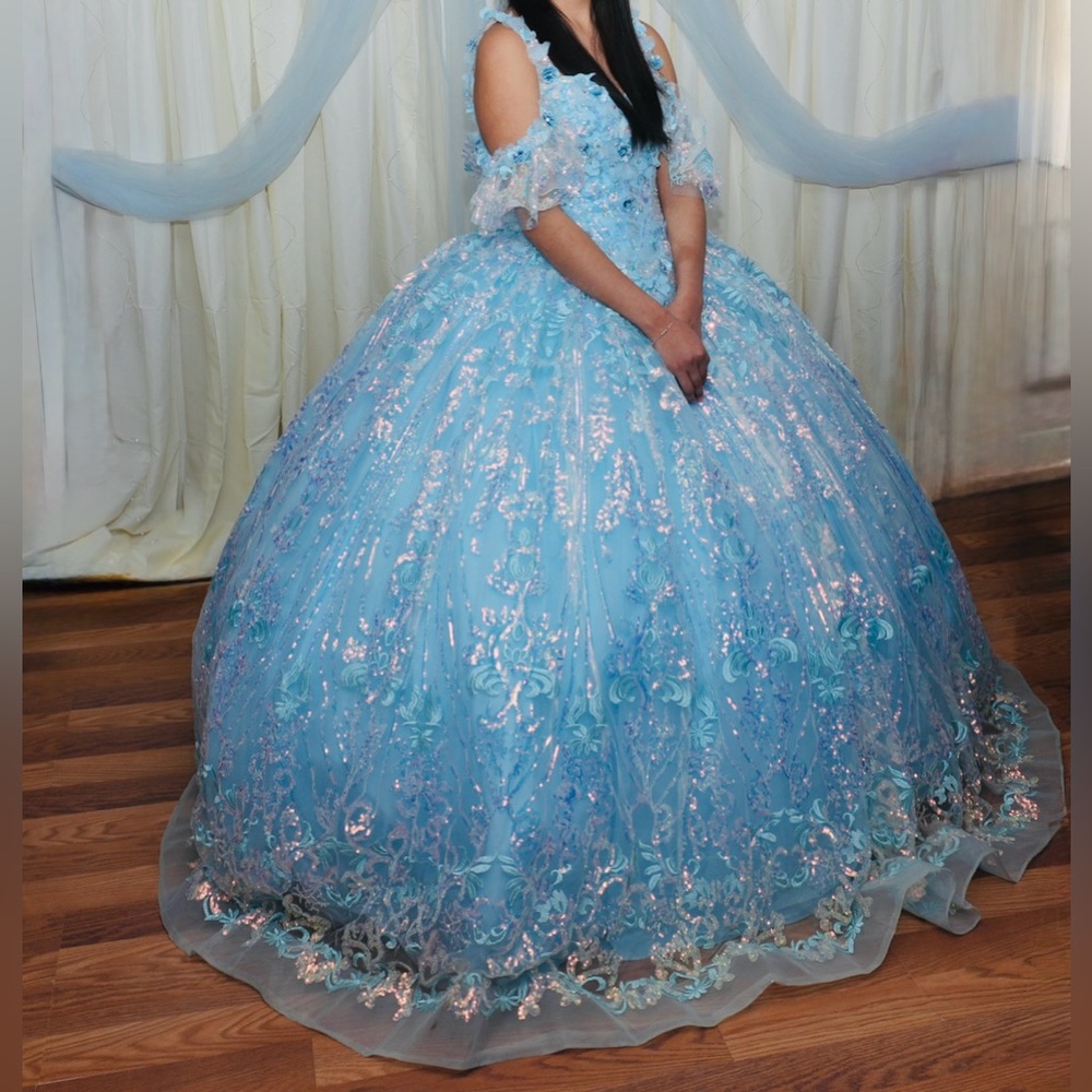 Elegant Blue Floral Ball Grown